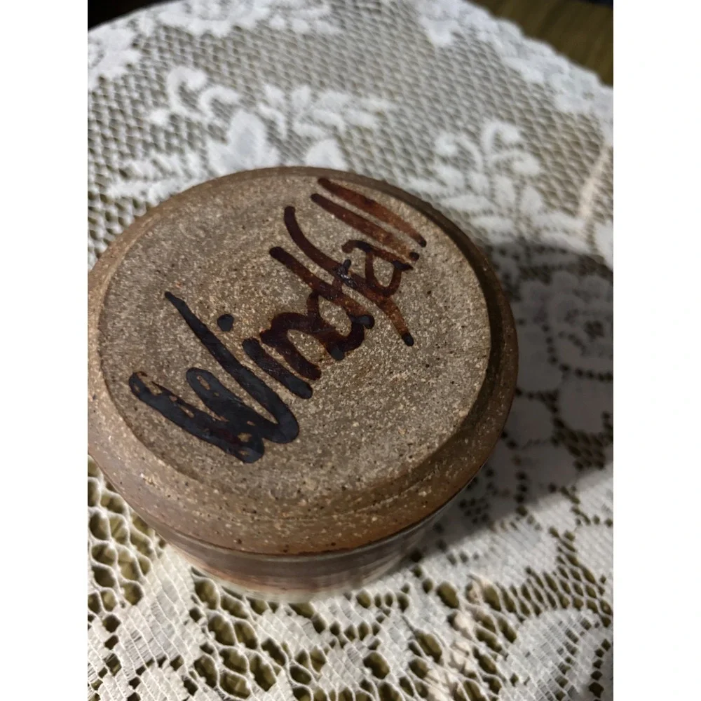 Windfall Studio Pottery Butter Bell Crock Speckled Cream Brown Stoneware Signed